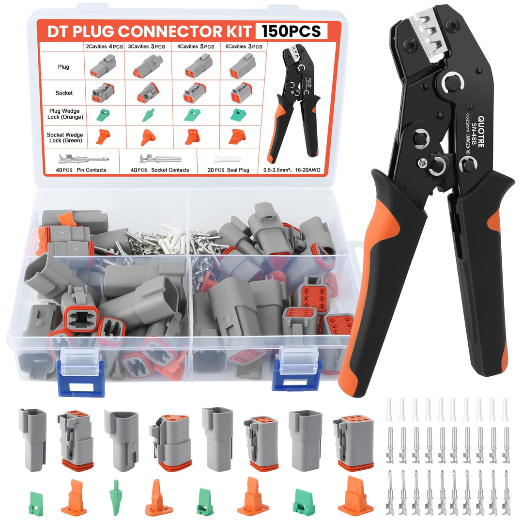 151 Stück Deutsch Stecker kfz,2/3/4/6Pin Steckverbinder Wasserdicht,mit Crimpzange,Kabel Schnellverb