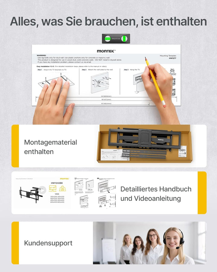 monTEK Heavy-Duty XXL vollbewegliche TV Wandhalterung, für extra grosse 60–120-Zoll-Fernseher – Trag