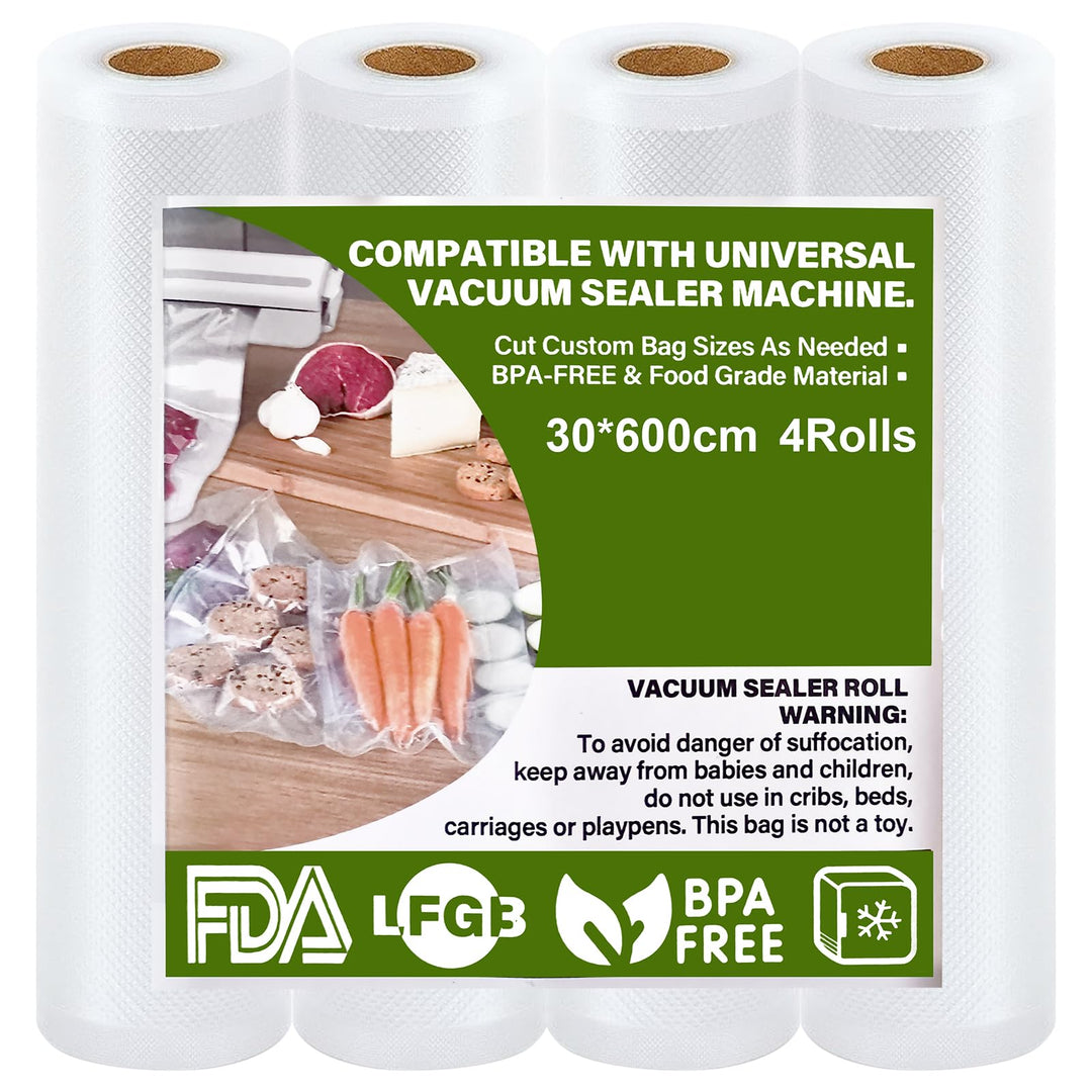 Vakuumierbeutel Rolle 30 x 600 cm/4 Rollen, 150 µm Vakuumbeutel Lebensmittel BPA-frei Stark Reissfes