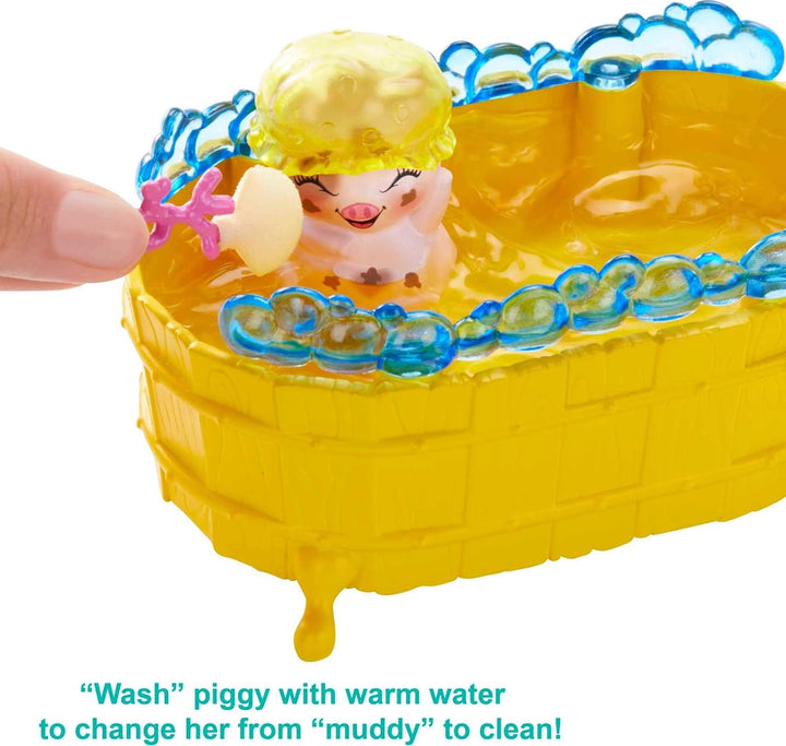 Enchantimals GJX36 - Badespass Spielset mit Petya Pig Puppe, 2 Ferkel-Figuren (1 Davon mit Farbwechs