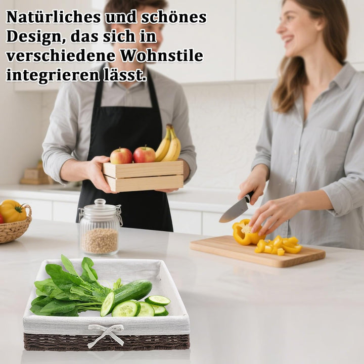 4er Set Brotkörbchen mit Baumwolleinsatz, 4 Grössen Brötchenkorb | mit Innen Metallrahmen | Brotkorb