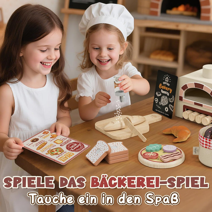 Lehoo Castle Kinderküche Zubehör Holz, Spielküche Zubehör, Pizza Kinderküche, Backset für Kinder, Ro