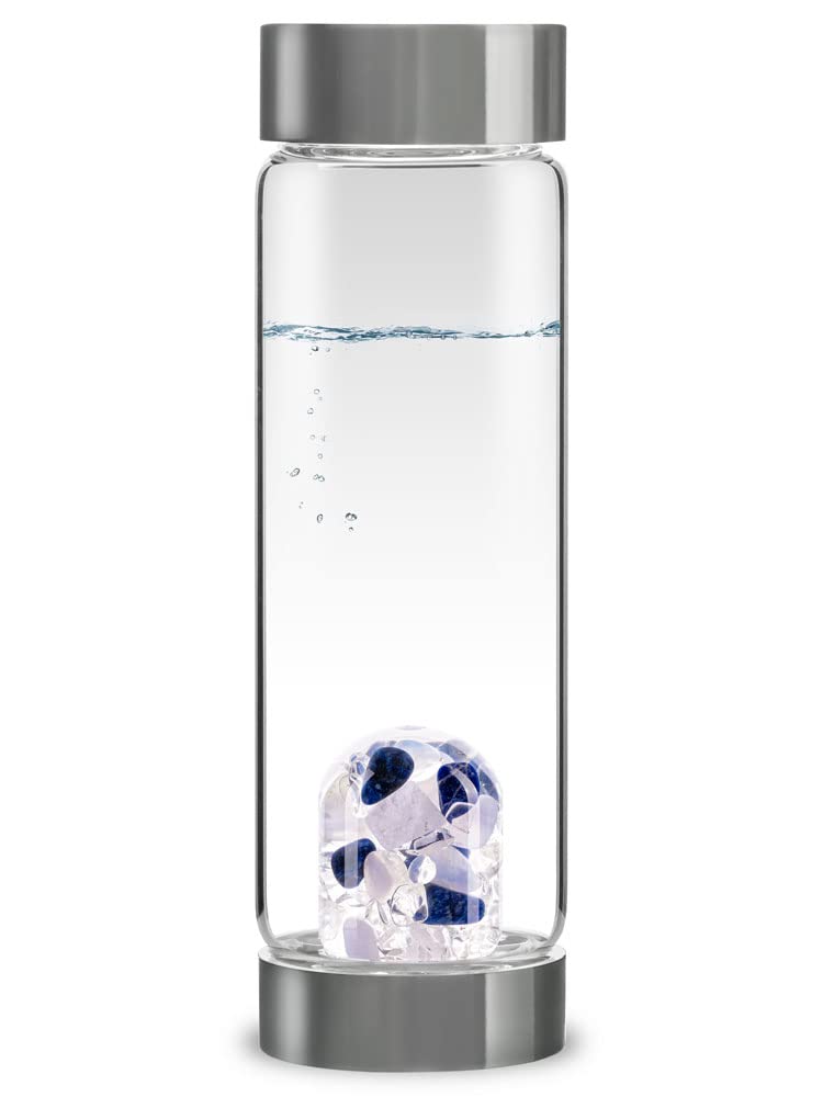 VitaJuwel ViA BALANCE - Wasserflasche mit Sodalith, Chalcedon & Bergkristall für Meditation