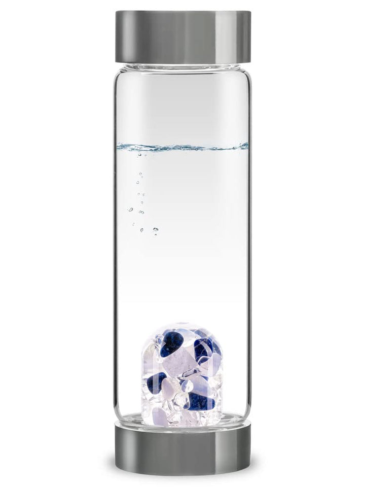 VitaJuwel ViA BALANCE - Wasserflasche mit Sodalith, Chalcedon & Bergkristall für Meditation