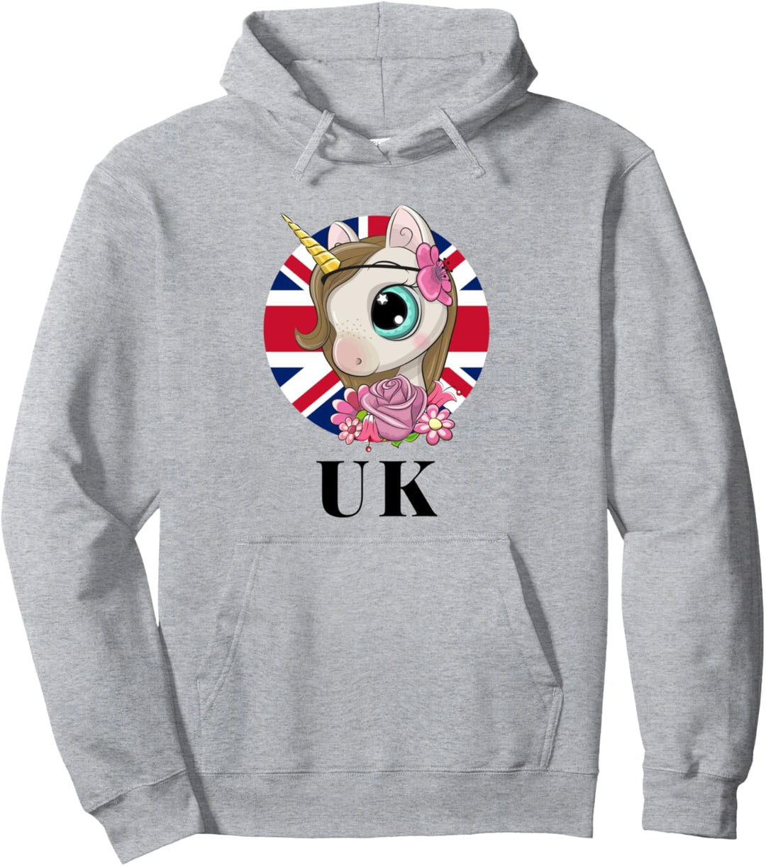 Enjoy Illustration Cute UK Unicorn Rainbow Squad Graphic Pullover Hoodie