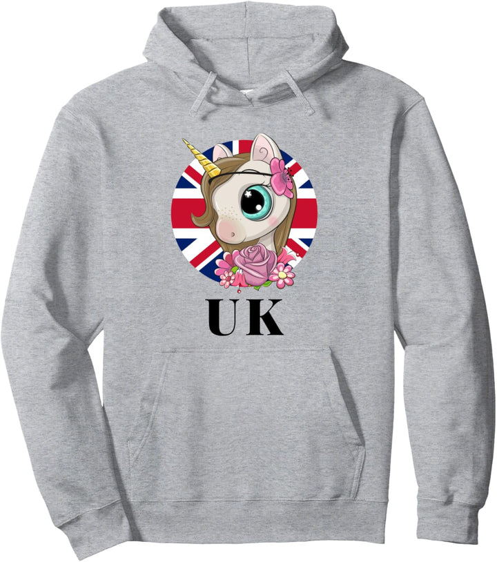 Enjoy Illustration Cute UK Unicorn Rainbow Squad Graphic Pullover Hoodie