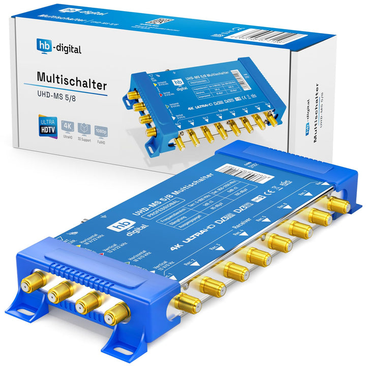 HB-DIGITAL Multischalter pmse 5/8 1x SAT bis 8 x Teilnehmer/Receiver für Full HDTV 3D 4K UHD mit Net