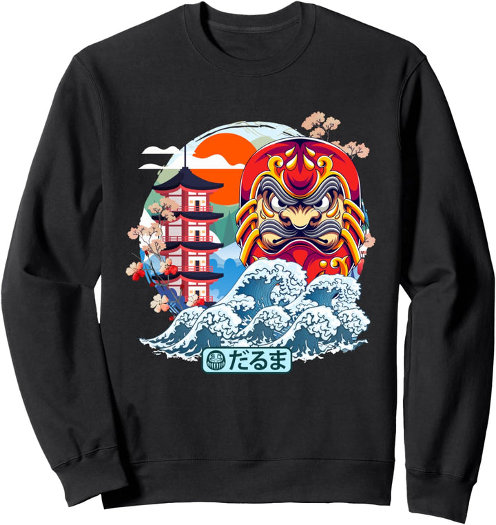 Japanische Daruma Great Wave Kanagawa Japanische Vintage-Kunst Sweatshirt