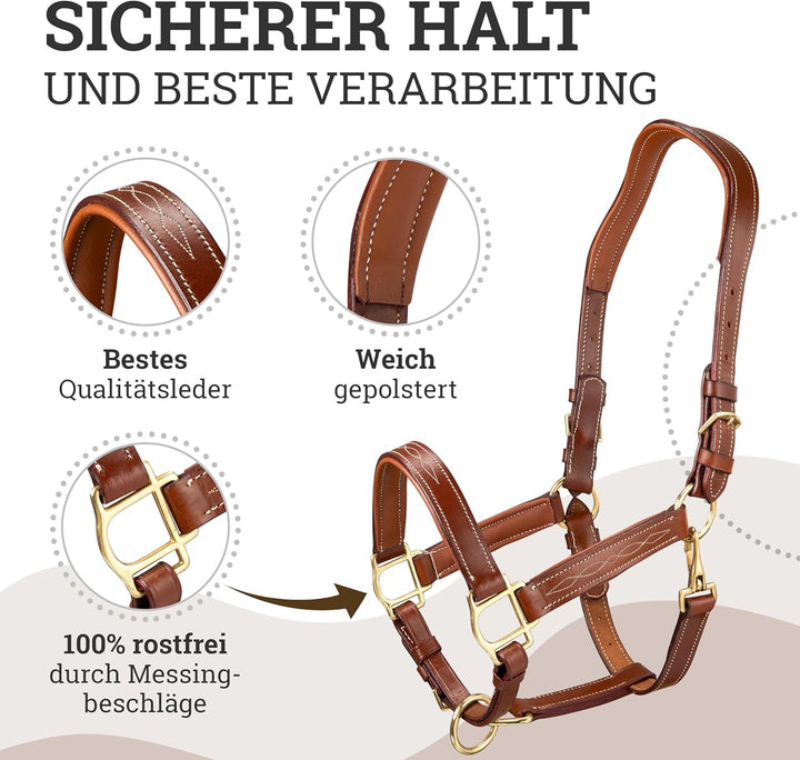 Esposita anatomisches Lederhalfter Deluxe Halfter aus Leder für Pferde Stallhalfter Pferdehalfter -