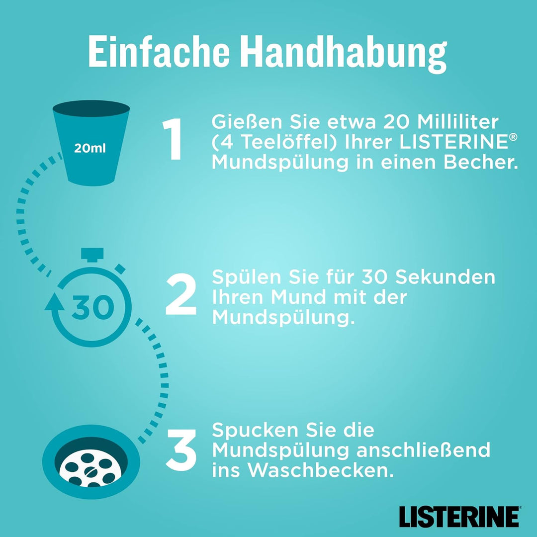 LISTERINE Cool Mint Mundwasser (2 x 1000 ml), antibakterielle Mundspülung mit ätherischen Ölen & int