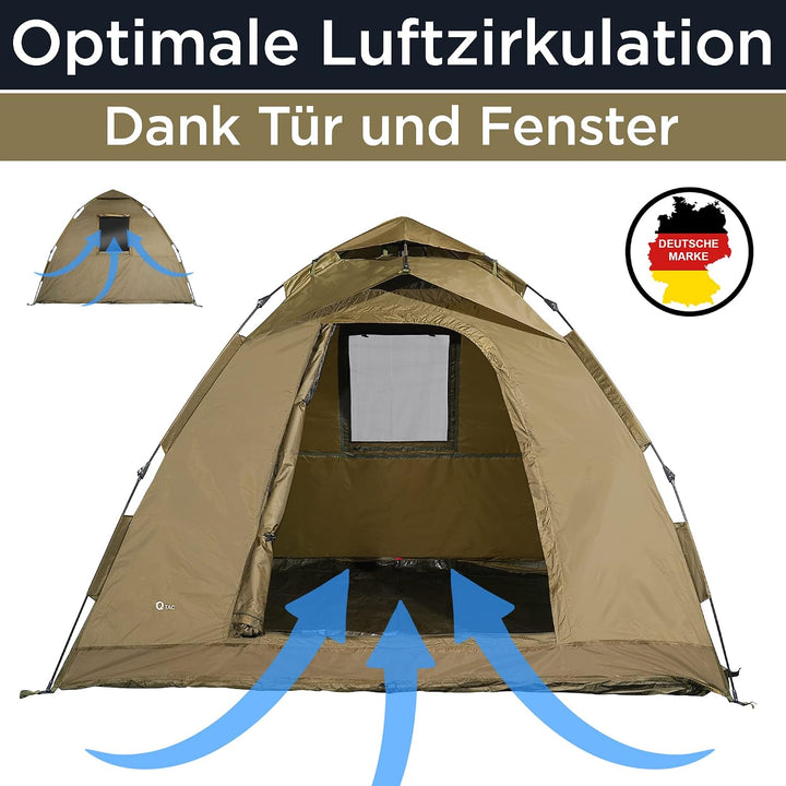 Q-Tac Ruck Zuck Bivvy Angelzelt 2 Mann [DAS ORIGINAL] Karpfenzelt mit herausnehmbarer Bodenplane, An