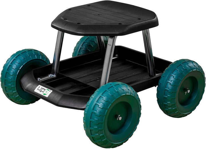 UPP fahrbarer Gartenwagenrollsitz bis 130 kg mit Ablage | Knie- und rückenschonende Sitzgelegenheit