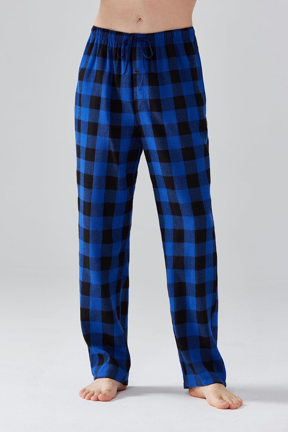 Herren Pyjamahose Flanell Baumwolle kariert Schlaf &amp; Lounge Hose, PJ Hose mit Taschen und Knopfleist