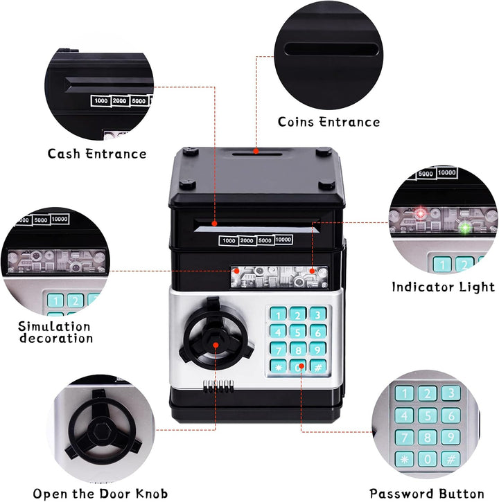 Thedttoy Spardose Scheine Elektronische Geldbank Geldtresor, Sparschwein ATM Tresor Kinder Digitaler