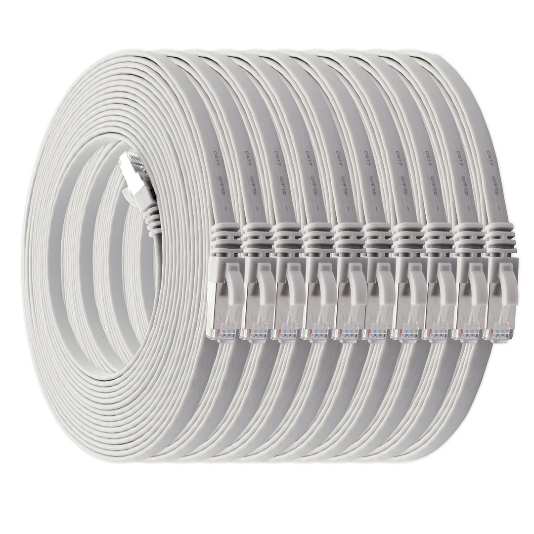 5m - weiss - 10 Stück Cat7 Flachkabel Netzwerkkabel Cat 7 Rohkabel Gigabit Lan (10Gbit/s) Flachbandk
