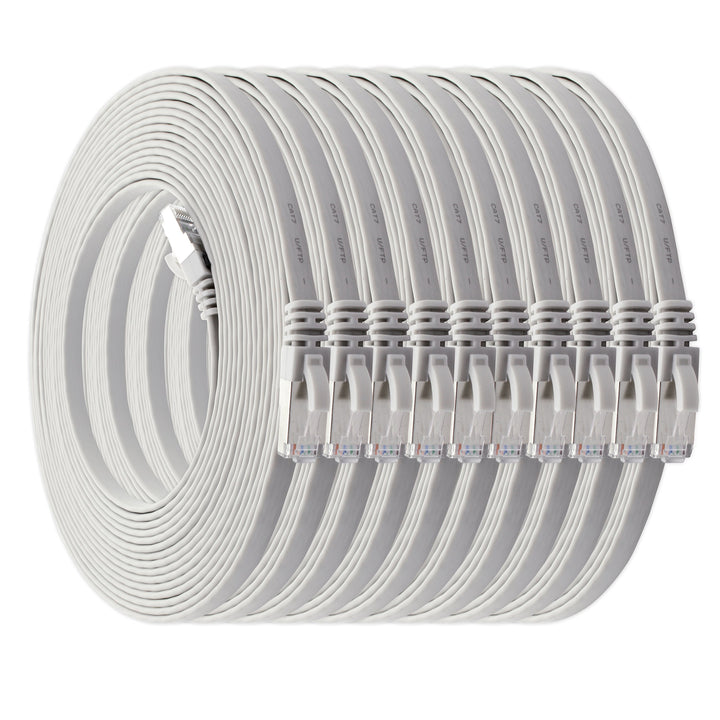 5m - weiss - 10 Stück Cat7 Flachkabel Netzwerkkabel Cat 7 Rohkabel Gigabit Lan (10Gbit/s) Flachbandk