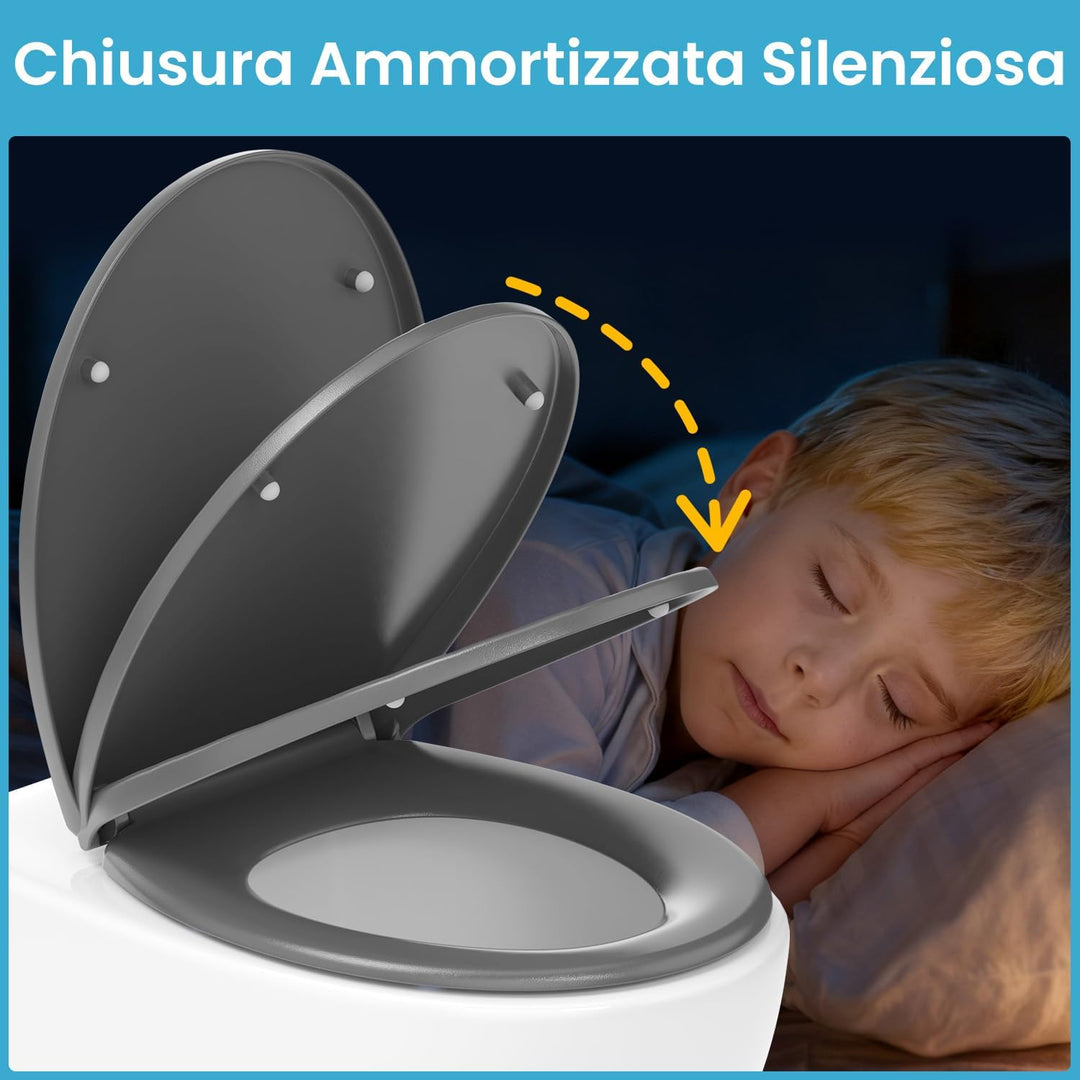 WC Sitz Grau mit absenkautomatik Oval, Toilettendeckel mit Quick-Release Funktion, Klobrille, Klodec