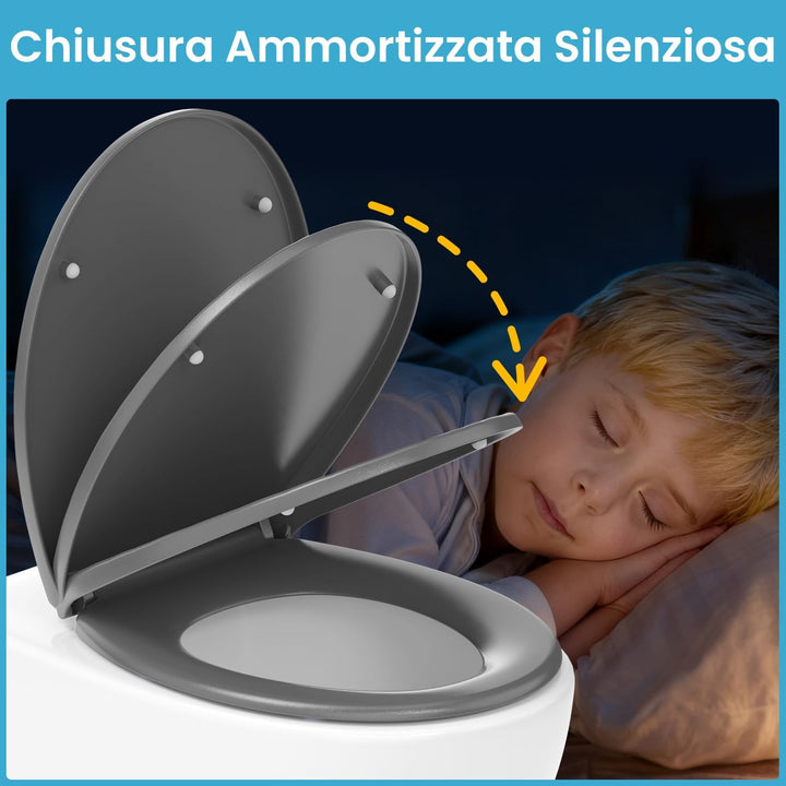 WC Sitz Grau mit absenkautomatik Oval, Toilettendeckel mit Quick-Release Funktion, Klobrille, Klodec