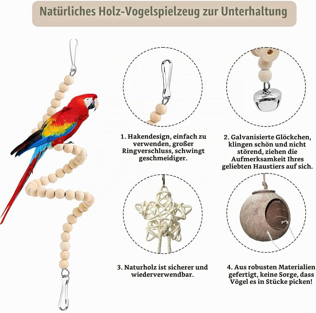 7 StüCk Vogelspielzeug, Vogel Spielzeug Wellensittich Spielzeug, VogelkäFig ZubehöR, Naturholz Vogel