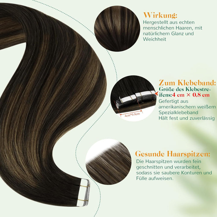 Easyouth Tape on Extensions Echthaar Glue in Haar Extensions Echthaar Farbe Dunkelstes Braun Aschbra