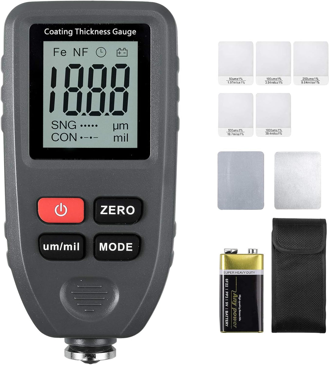 Neoteck Schichtdickenmessgerät Dickenmesser Auto mit LCD Display Automatische Ablesung Schichtdicken