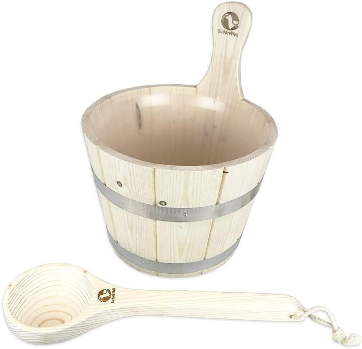 SudoreWell® Saunakübel Set 3tlg. - Saunakübel aus Nadelholz 5.0 Liter mit Einsatz und Saunakelle 3 S