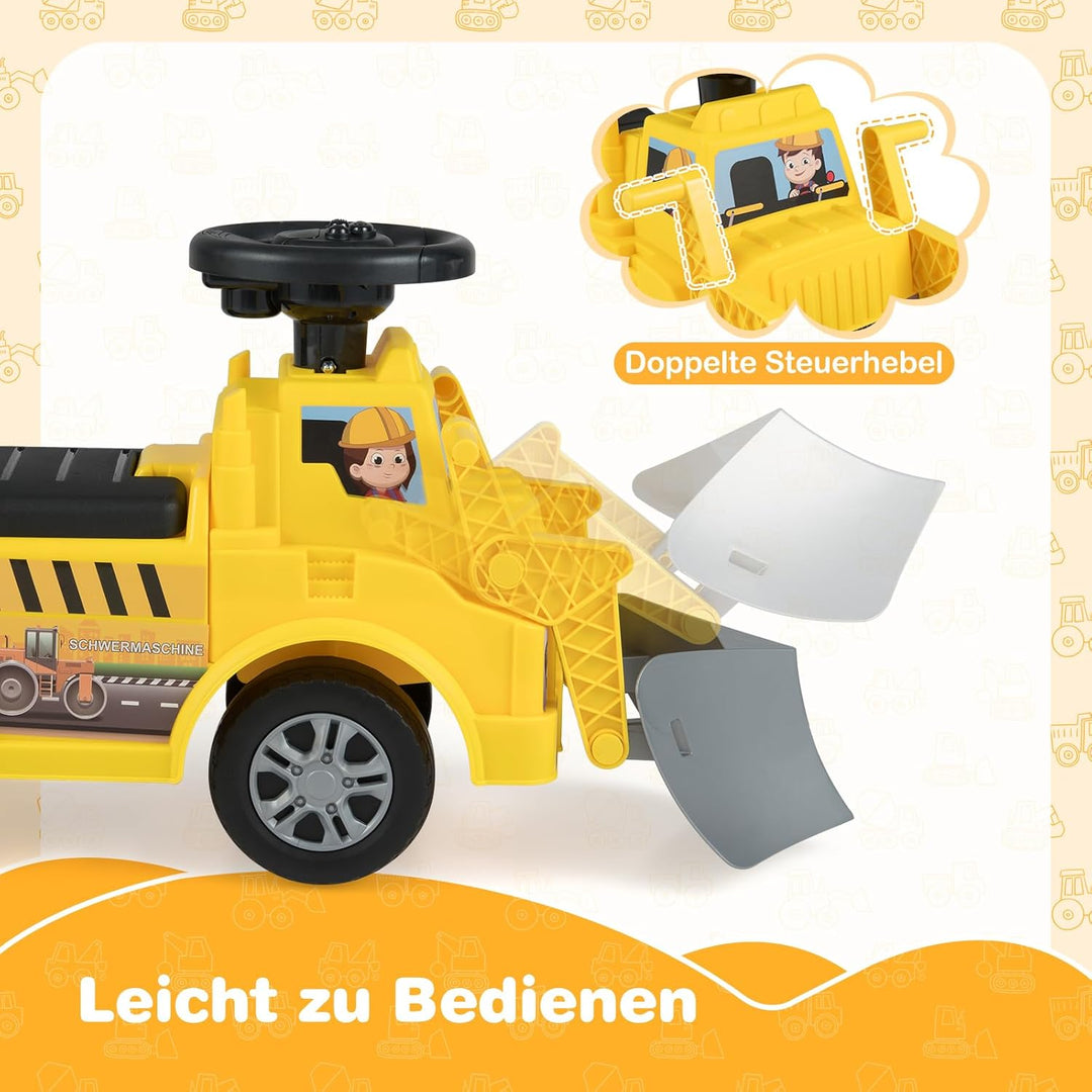 COSTWAY Sitzbagger mit Schaufel & abnehmbarem Anhänger, Kinderbagger mit Stauraum unter dem Sitz, Hu
