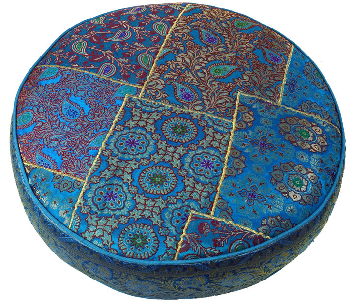 GURU SHOP Orientalisches Rundes Patchwork Kissen 40 cm, Sitzkissen, Bodenkissen mit Baumwollfüllung