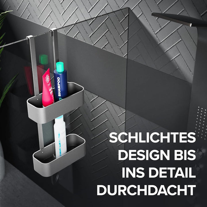 Duschablage Vanas in silber als Badezimmer Organizer ohne Bohren | 2 stöckiger Duschkorb zum Hängen