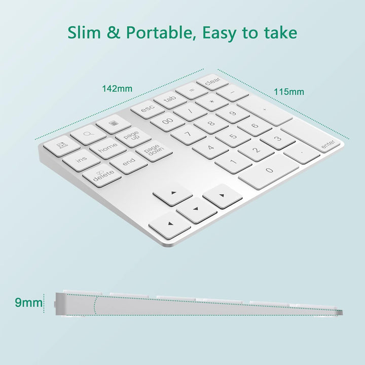 Bluetooth Ziffernblock, Bluetooth Nummerntastatur 34-Tasten, Wireless NumPad kabellose Nummer Tastat