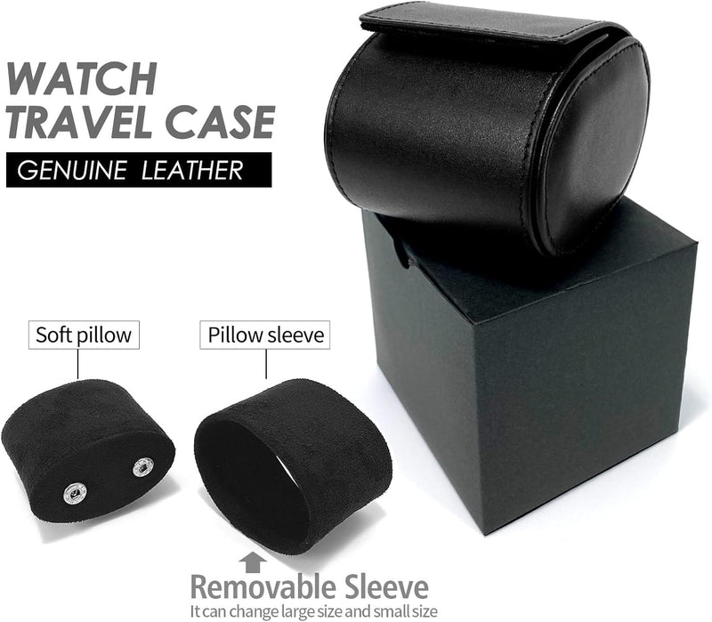 Watch Roll Travel Case Real Genuine Leather Single Watch box for Men and Women Watch Organizer with