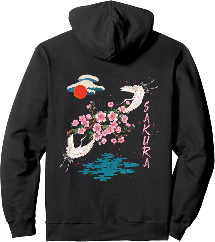 Vintage Sakura Cherry Blossom Japanische Grafikkunst Pullover Hoodie
