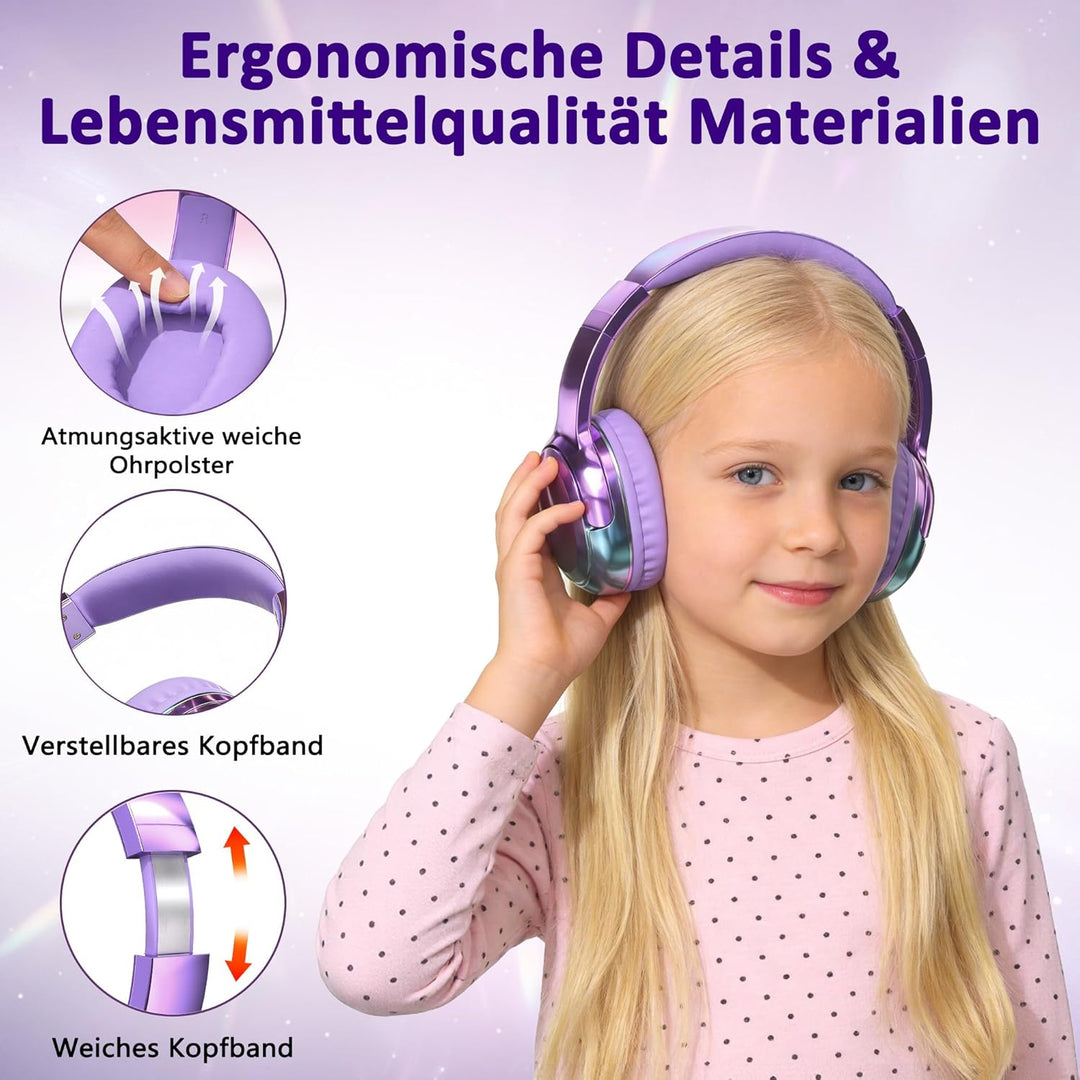 Kinder Kopfhörer Kabelgebunden mit Mikrofon, Faltbarer Über-Ohr Kopfhörer für Kleinkinder, Kinder un