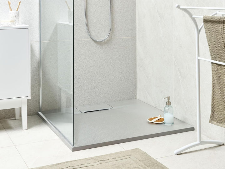 SMC Duschwanne mit Ablaufrinne 90x90 cm Steinoptik grau 3 cm hoch Azzuro