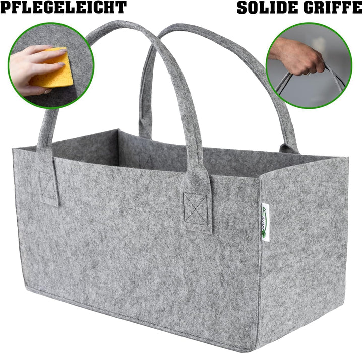 2 Stück Filztaschen Hellgrau Einkaufstasche Kaminholztasche Kaminholzkorb Filz Zeitungsständer Zeitu