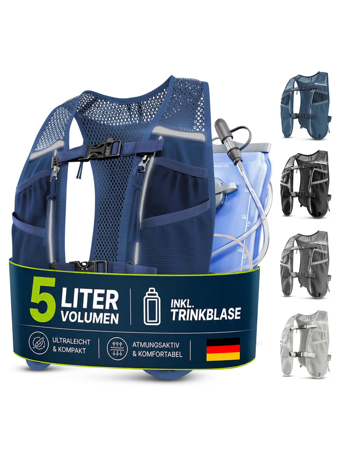 SASMO® Laufweste Damen & Herren 5L / 2L | Running Vest - Ultraleicht & atmungsaktiv| Laufrucksack Da