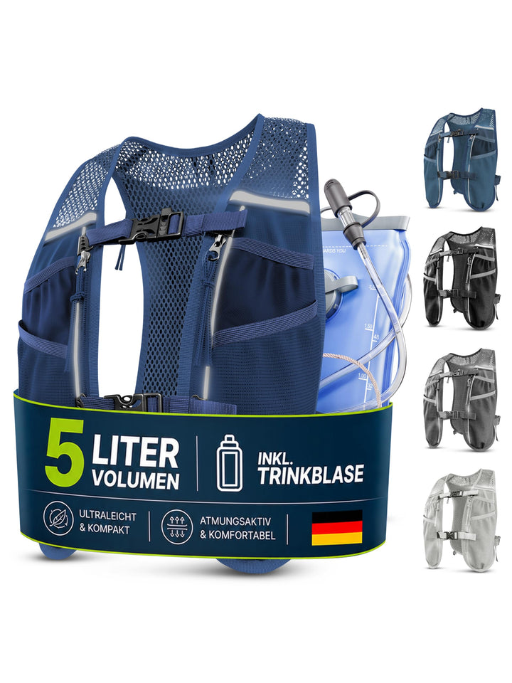 SASMO® Laufweste Damen & Herren 5L / 2L | Running Vest - Ultraleicht & atmungsaktiv| Laufrucksack Da
