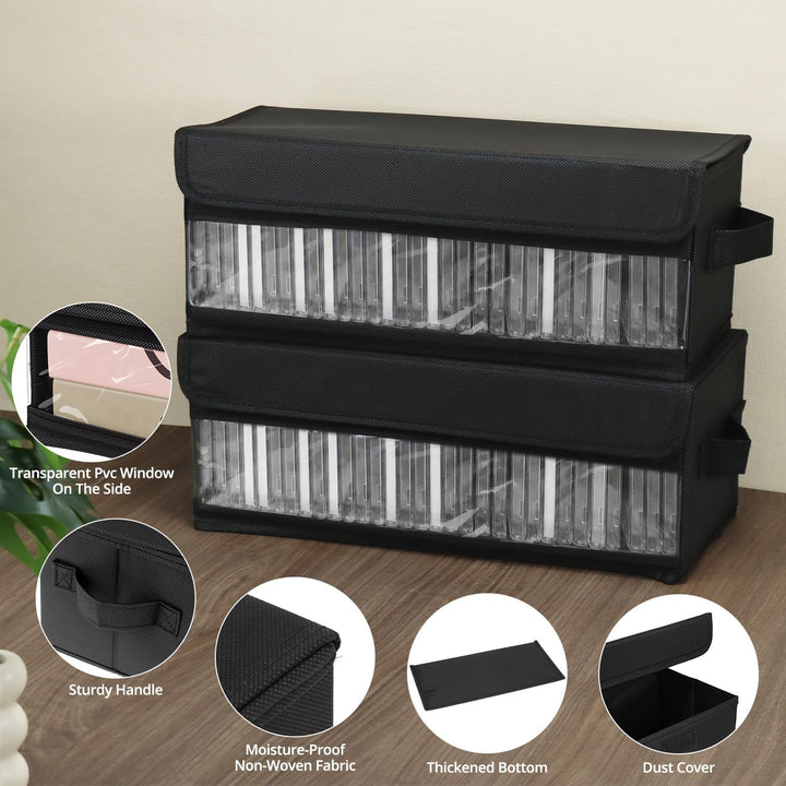 QWORK® 2Stück CD-Aufbewahrungsboxen, 36 x 14 x 6 cm, schwarzer Stoff-Organizer für 30 Standard-CD-Hü