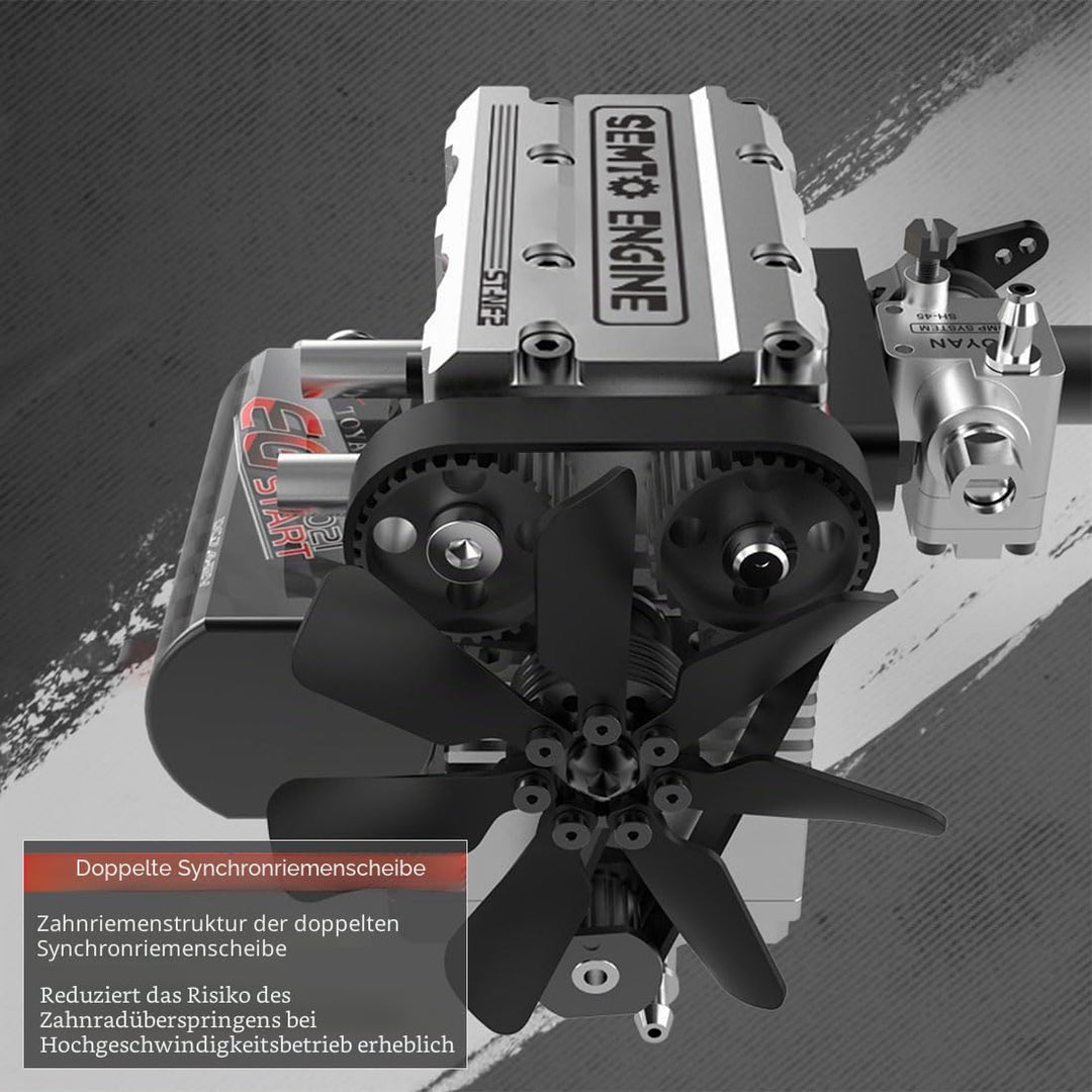 GUANYAN SEMTO Engine Mini Metall Motor mit Motor Starter Kit, Inline Zweizylinder Viertakt Nitro-Mot