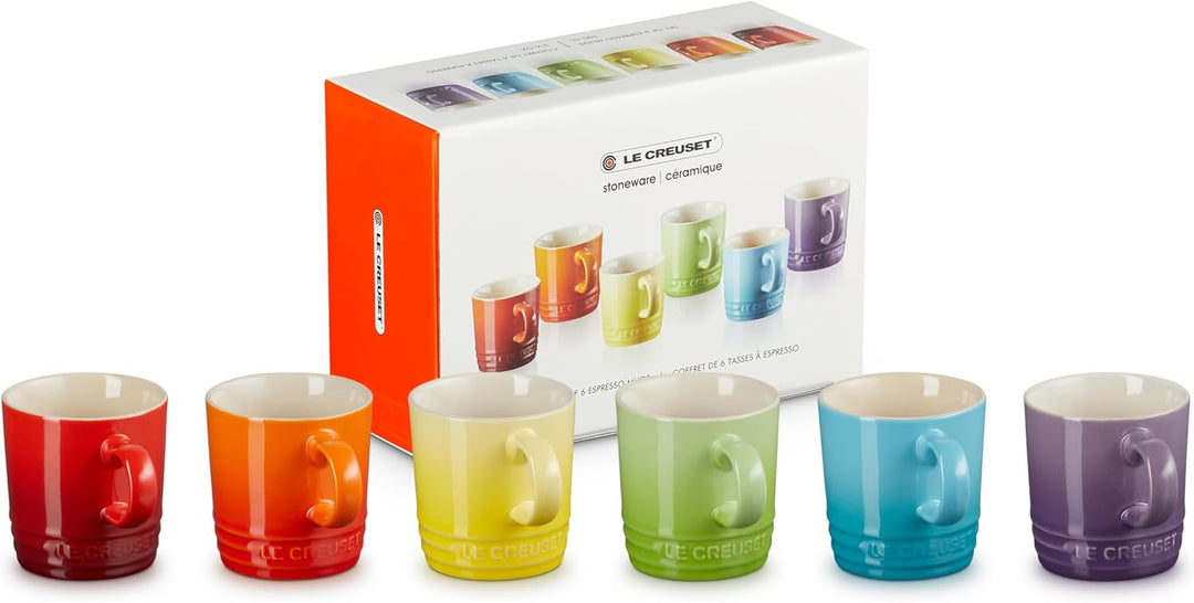 Le Creuset 6er-Set Espressotassen aus Steinzeug, 100 ml, Regenbogen, 79114108359030 Rainbow 100 ml 6