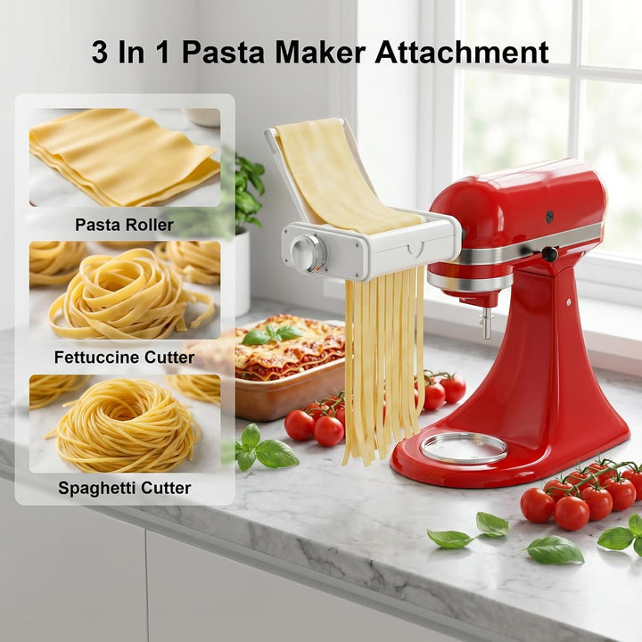 COFUN Nudelaufsatz für KitchenAid Küchenmaschinen, 3-in-1 Nudelmaschine mit abnehmbarer Führungsplat