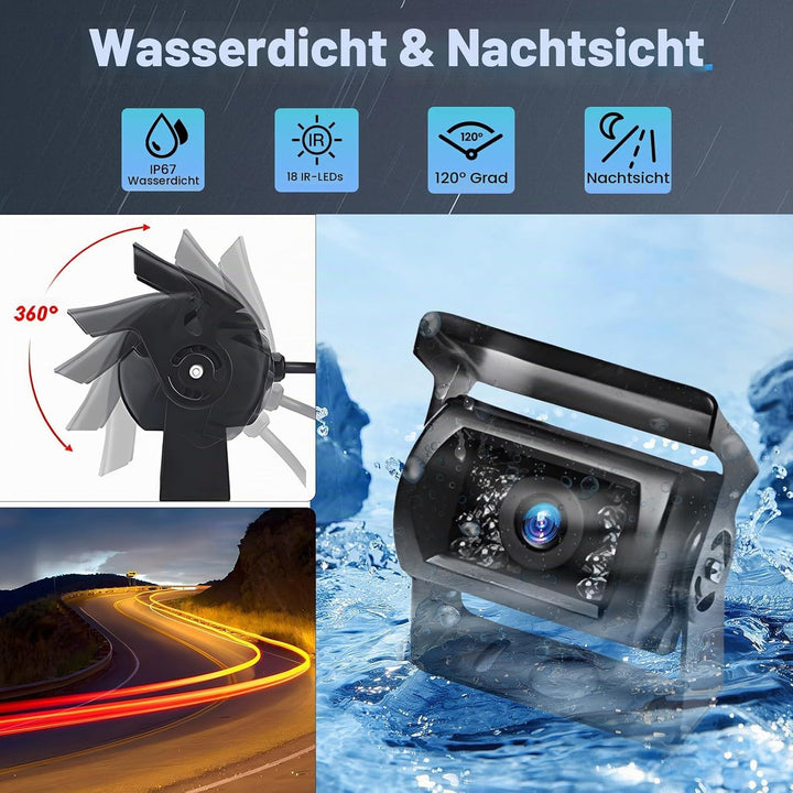 Kabelloses Rückfahrkameraset mit 7-Zoll-Bildschirm und 2 Wireless Rückfahrkameras, Nachtsicht, BSD,