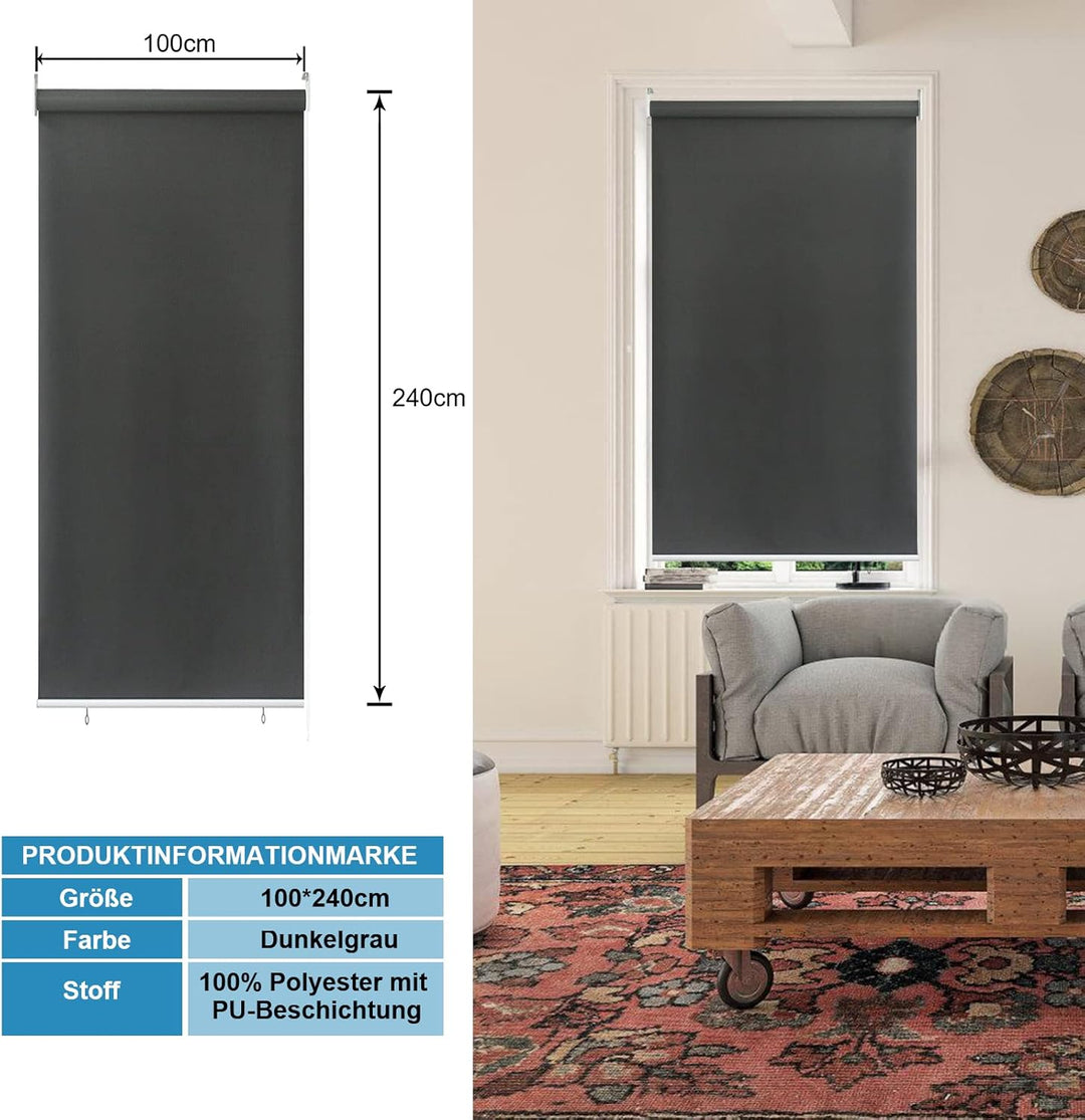 Sonnewelt Vertikalmarkise,100 x 240 cm Senkrechtmarkise,Verdunklungsrollo Rollo zum Einhängen,Klemmr