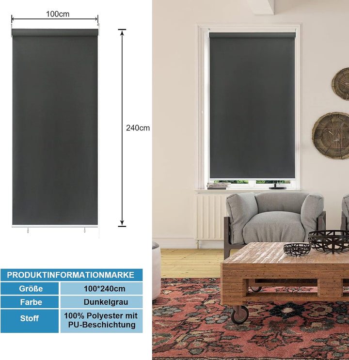 Sonnewelt Vertikalmarkise,100 x 240 cm Senkrechtmarkise,Verdunklungsrollo Rollo zum Einhängen,Klemmr