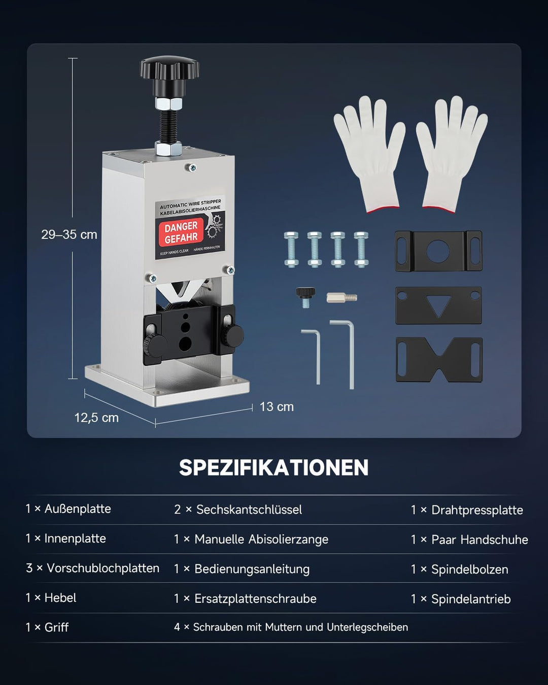 CREWORKS Manuelle Kabelabisoliermaschine 3 Einzugslochplatte 1,5-25mm Kabelschälmaschine Kabel 5 Zuf
