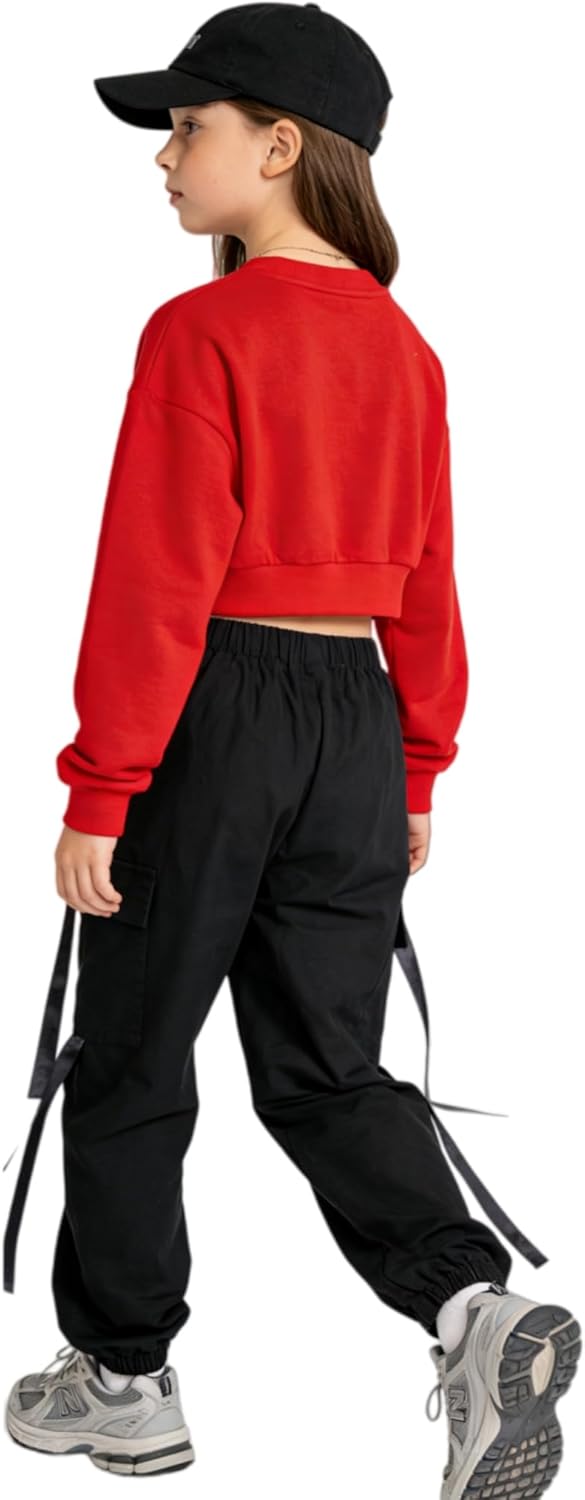 Kinder Cargo Hose Elastische Taille Jogger Hose für Jungen Mädchen Street Hip Hop… Schwarz 134-140,