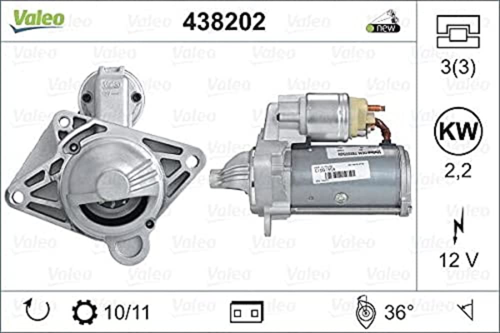 VALEO 438202 Starter Nennleistung: 2,2 kW Stop & Start: NO Zähnezahl: 10 zähne Spannung: 12 V Drehri