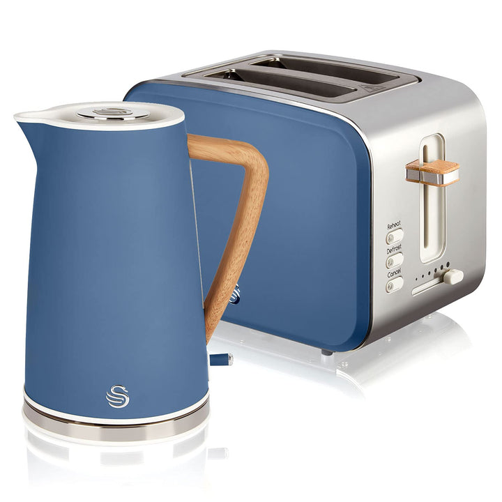 Swan Nordic Frühstücks-Set, kabellos, 1,7 l, 2200 W, Toaster mit breitem Schlitz, 2 Scheiben, 3 Funk