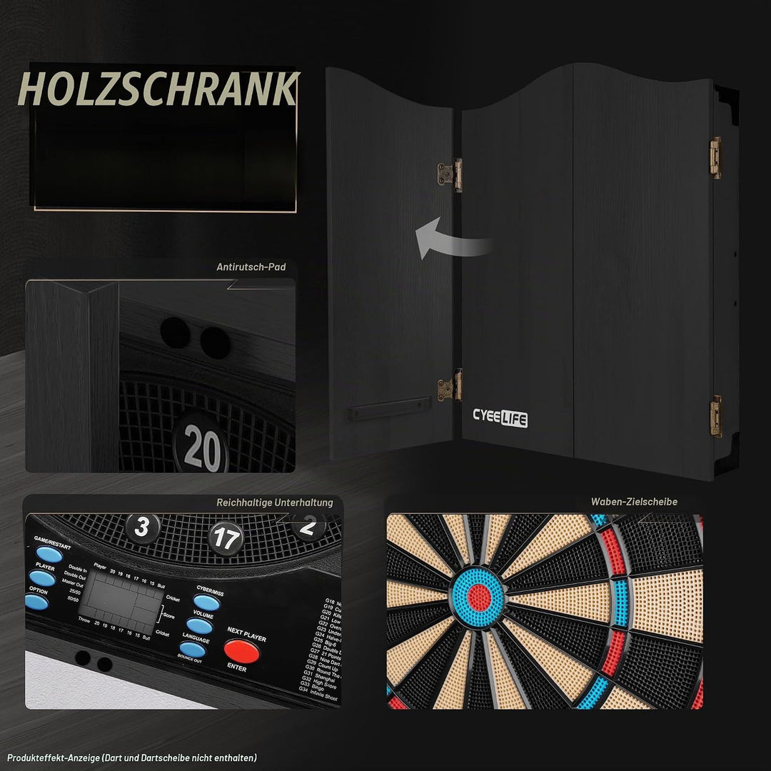 CyeeLife Elektronisch Dartscheibe mit Holzkiste Kabinette und 12 Dartpfeile Set