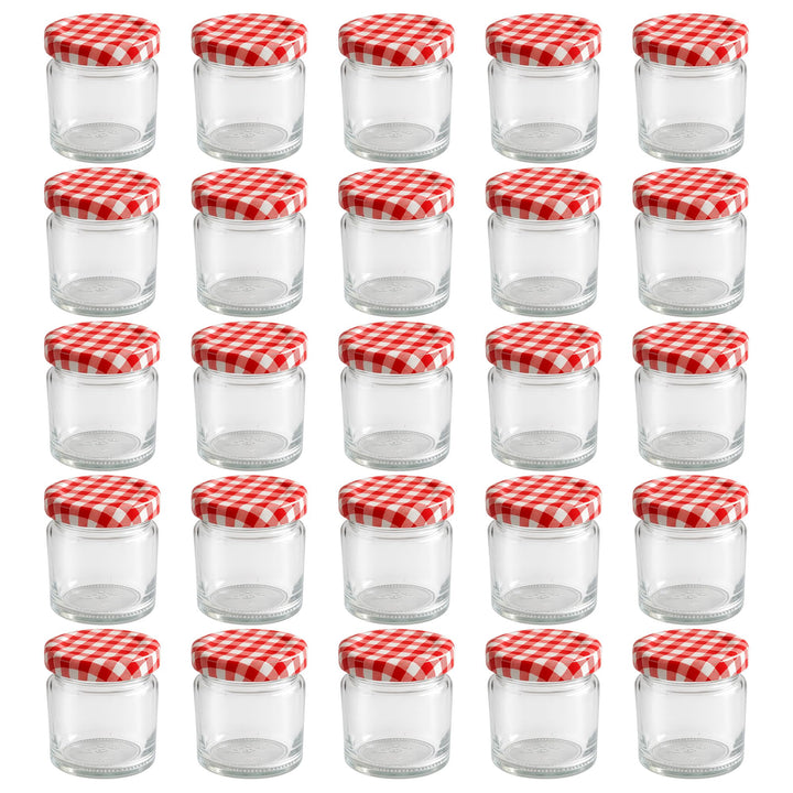 hocz 25x Mini Marmeladengläser 50 ml Set | Deckel Rot Kariert TO 43 | kleine Einmachgläser mit Schra
